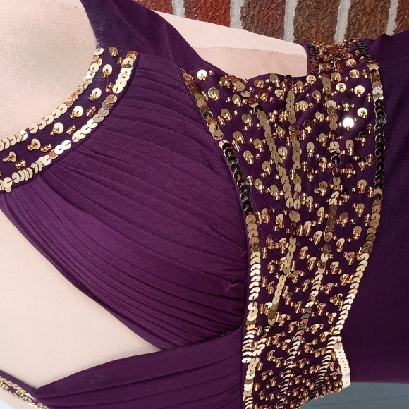 Blondie Nites Purple Maxi Dress with Gold Accents - Picture 9 of 11